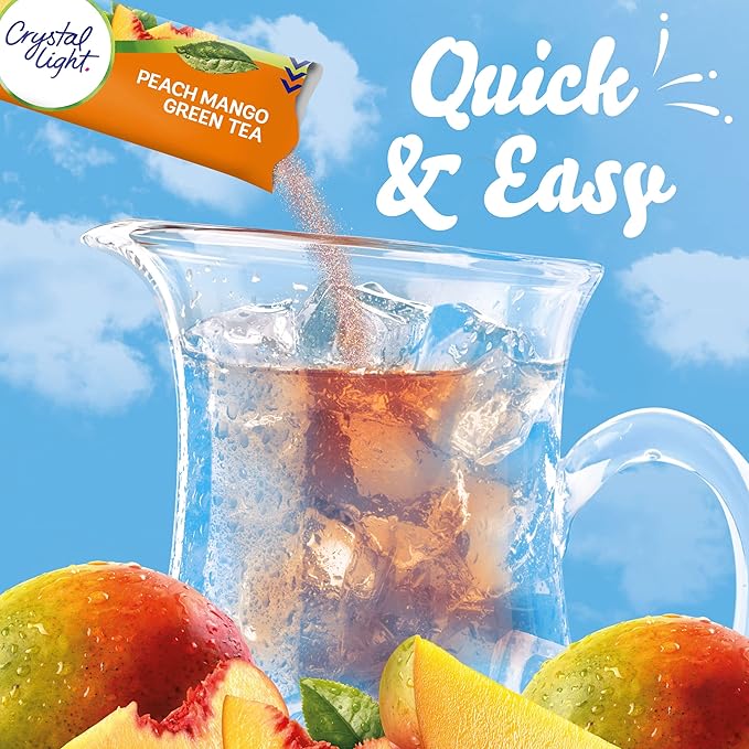 Crystal Light Peach Mango Green Tea Naturally Flavored Powdered Drink Mix, 60 ct Pack, 12 Canisters of 5 Pitcher Packets