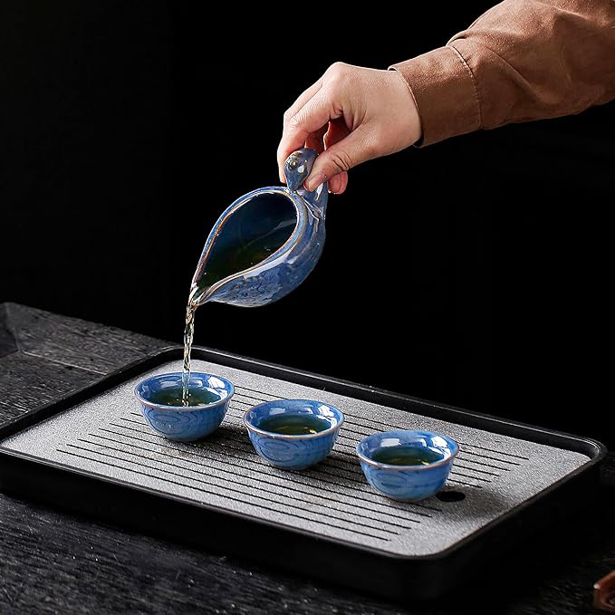 Semi Automatic Tea Set Ceramic Teapot with Infuser Magic Teapot with 8 cups (Blue Dragon- D)