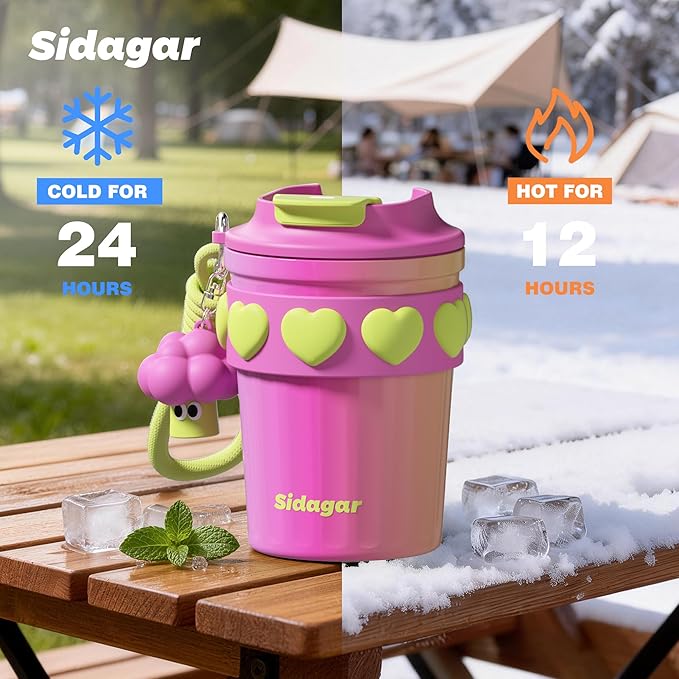 12 oz Travel Coffee Mug Spill Proof Leak Proof, Stainless Steel Thermal Coffee Cup with Lid, Resuable Cup for Hot and Cold, Portable Tumbler for Women, Rainbow