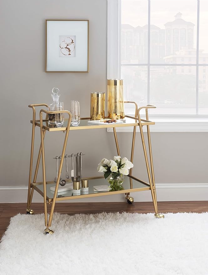 Linon Gina Mid-Century Bar Cart, Gold