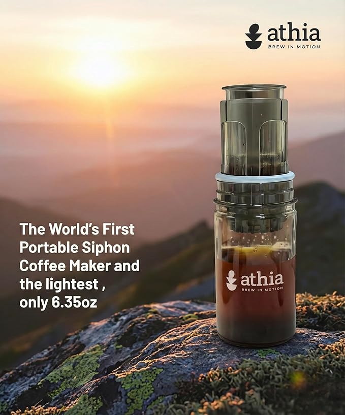 ATHIA Portable Siphon Coffee Maker for Travel & Camping - 4-in-1 Manual Brewer for Hot & Cold Brew, Siphon-Inspired System, 13.5oz/400ml Tritan Bottle, Reusable Filter, 6.35oz/180g Lightweight
