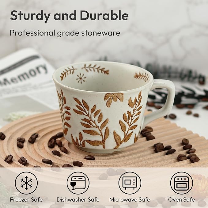 LINVIA Ceramic Coffee Mug, 12 oz Novelty Unique Teacup with Handle, Stoneware Cup for Tea Mocha Latte Cappuccino Espresso (Ivy)