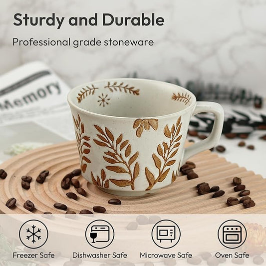 LINVIA Ceramic Coffee Mug, 12 oz Novelty Unique Teacup with Handle, Stoneware Cup for Tea Mocha Latte Cappuccino Espresso (Ivy)