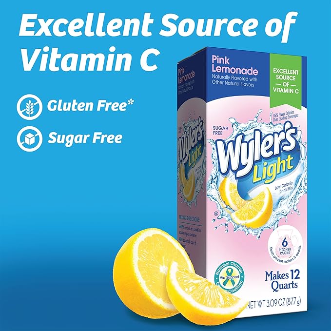 Wyler's Light Pitcher Packs, Water Drink Mix,Pink Lemonade,6 Pitcher Packets