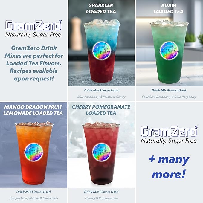 GramZero All Natural Blue Raspberry Zero Calorie Sugar Free Drink Mix, Great For Nutrition Club Loaded Tea, Stevia Sweetened