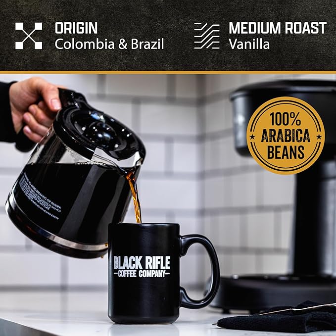 Black Rifle Coffee Company Vanilla, 12oz Bag, Ground Coffee Medium Roast - Roasted Blend Made from Arabica Beans - Colombian & Brazilian Beans - Veteran Founded & American Made