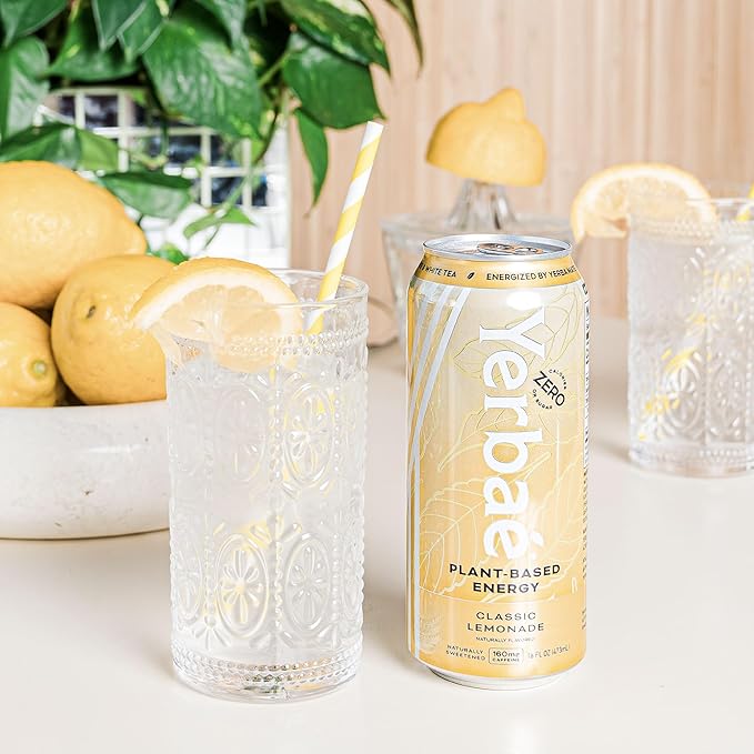 Yerbae Classic Lemonade Energy Drink – Plant-Based, 0 Sugar, 160mg Caffeine, 16oz Cans (12 Pack)