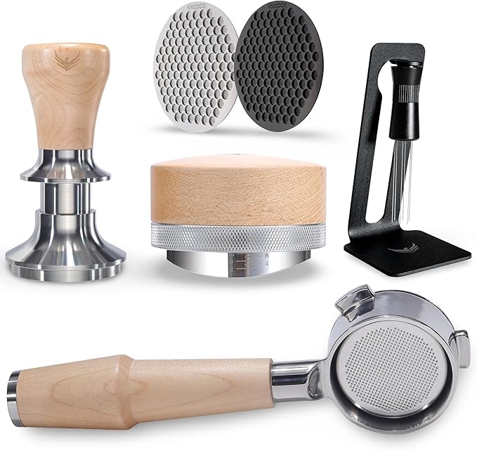 KNODOS 54mm Espresso Kit for Breville – Maple Bottomless Portafilter, Coffee Distributor, Tamper, WDT Tool, 2 Puck Screens – Fits Barista Express, Pro, Touch, Bambino, Infuser