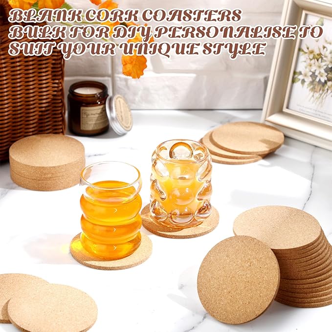 Layhit Cork Coasters for Drinks Absorbent Cork Trivets 4 Inch Bulk Blank Coasters for Kitchen Office Dishes Plate Wine Glass Cup Cottage DIY Crafts(300 Pcs,Round)