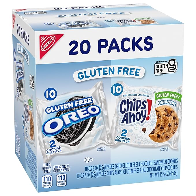 OREO Chocolate Sandwich Cookies & CHIPS AHOY! Chocolate Chip Cookies Gluten Free Cookies Variety Pack, 20 Snack Packs