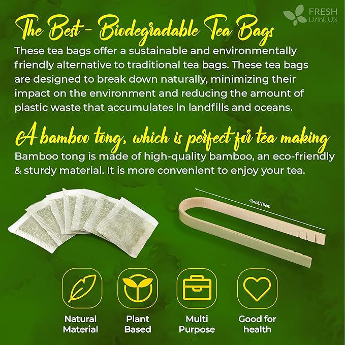 FreshDrinkUS, Premium 60 Mango Leaf Tea Bags, 100% Natural & Pure from Mango Leaves. Loose Leaf Herbal Tea. No Sugar, No Caffeine, No Gluten, Vegan.