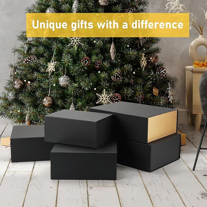 Ditwis 9x6x4 Inches Gift Box with Magnetic Closure Lid, Black Magnetic Box for Wedding, Groomsmen Bridesmaid Proposal, Birthdays, Mother's Day, 1 Pack