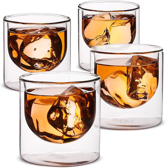 BTaT- Double Walled Drinking Glass, 4 Pack, 5 oz, Insulated Glass for Hot and Cold Beverages, Espresso, Cappuccino, Whiskey, Bourbon, Vodka and Scotch