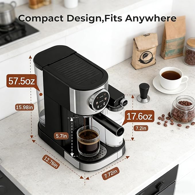 20 Bar Professional Compact Espresso Cappuccino Machine with Touch Screen & Auto Milk Frother, Stainless Steel Coffee Maker for Cappuccino, Latte