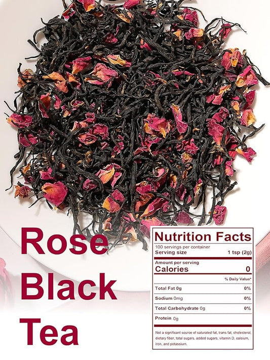 TeeLux Rose Black Tea Loose Leaf, Premium Black Tea with Rose Petals, Floral Aroma, Smooth & Refreshing Taste, Hot & Iced Tea, 7oz