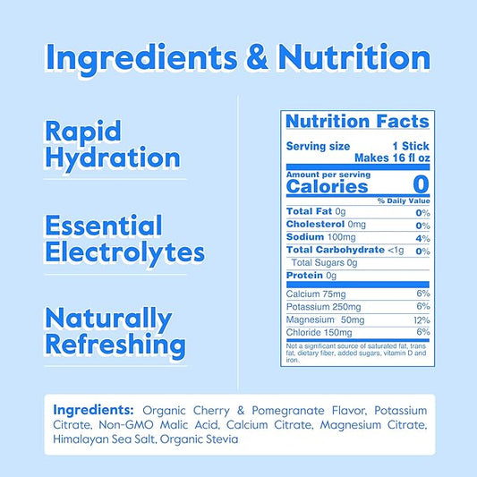 Nectar Hydration Packets - Electrolytes Powder Packets - No Sugar or Calories - Organic Fruit Liquid Daily IV Electrolytes Powder for Dehydration Relief and Rehydration (Cherry Pom 18 Pack)