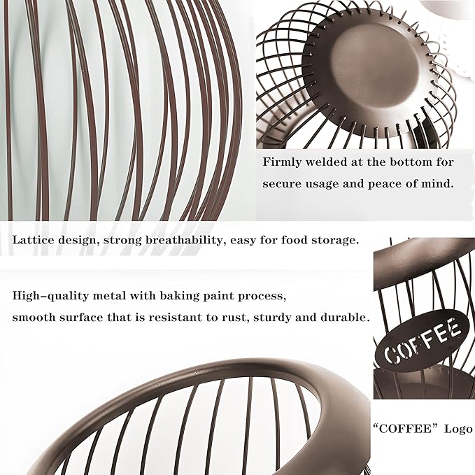 K-Cup Holder, Large Capacity K-Cup Organizer for Counter, Coffee Bar Accessories, Metal Coffee Pods Storage (Brown)