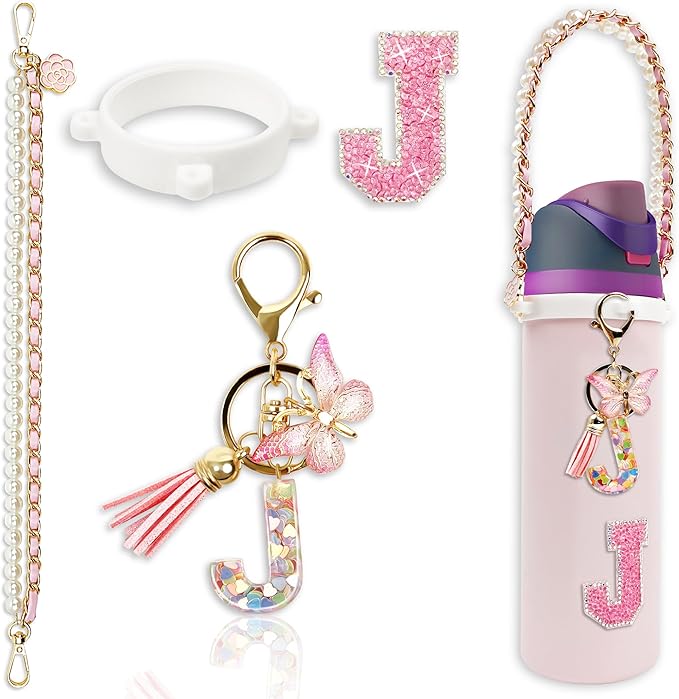 Letter Handle Strap Accessories with Cute Initial Charm Compatible with Owala Water Bottle 24oz 32oz 40oz Owala Kids