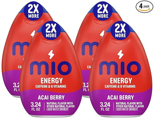 MiO Energy Acai Berry Storm Naturally Flavored with other natural flavors Liquid Water Enhancer Drink Mix with Caffeine & B Vitamins with 2X More (3.24 fl. oz. Bottle) (Pack of 4)