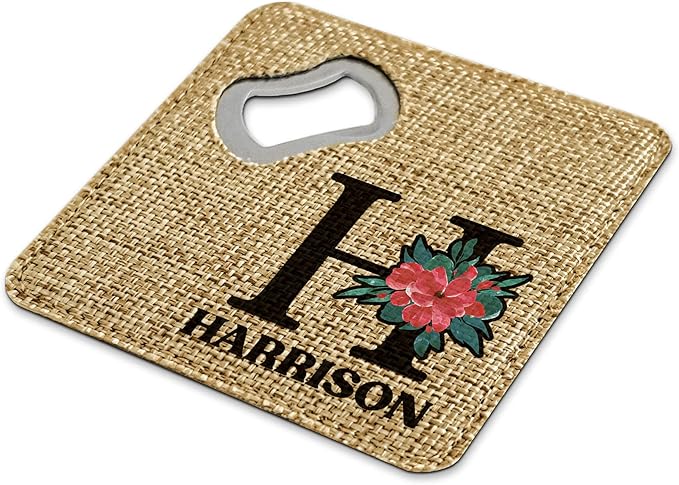 Smile Art Design Family Monogram Custom Coaster Bottle Opener Burlap Material Family Name Personalized Prints Personalized Gifts House Warming Wedding Gift Living Room Rustic Decor Style6