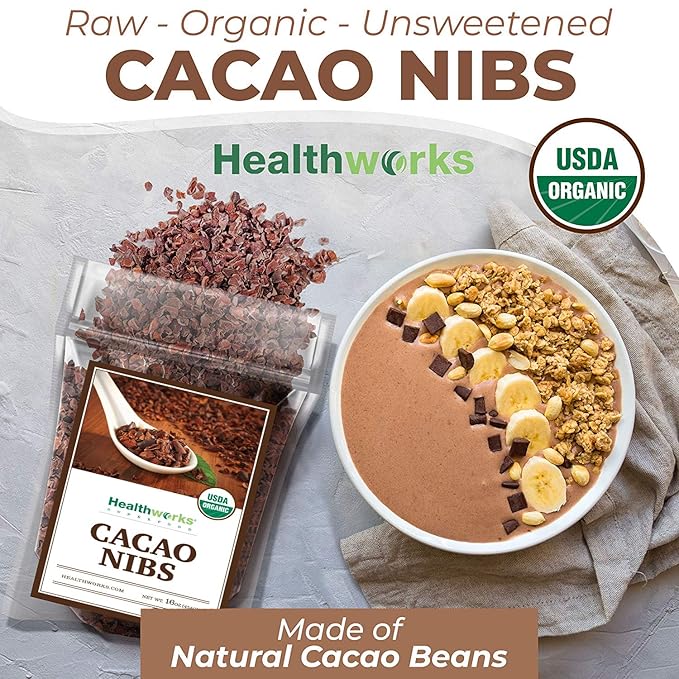 Healthworks Superfoods Cacao Nibs Organic - 16 Oz / 1 Lb - Criollo Bean - Raw Unsweetened Chocolate Substitute - Certified Organic - Keto, Vegan & Non-GMO - Antioxidant
