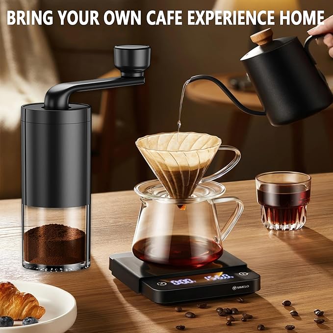 Manual Coffee Grinder with Ceramic Burr, Hand Coffee Bean Grinder with Adjustable Coarseness, Portable Coffee Mill for Espresso, Pour Over, French Press
