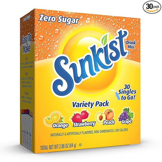 Sunkist Soda Variety Pack, Singles To Go Orange, Strawberry, Grape and Peach (30 Total Sticks)