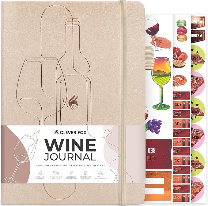 Clever Fox Wine Journal for Wine Tasting – Guided Wine Diary & Log Book with Tasting Instructions, Aroma Wheel, Food Pairing & Glass Guide – 132 Entries, Hardcover, A5 Size (Seashell)