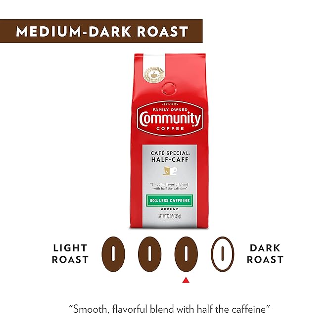 Community Coffee Cafe Special Half-Caff 32 Ounces, Medium Dark Roast Ground Coffee, 32 Ounce Bag (Pack of 1)