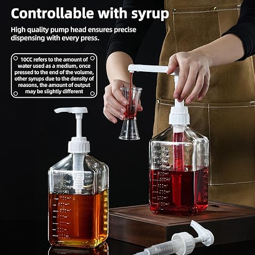 Large Capacity Syrup Dispenser for Coffee Bar, 37oz 1100ml Glass Syrup Bottle w Measuring Cup and Funnel, Dispenser Bottle w Upgraded Pump