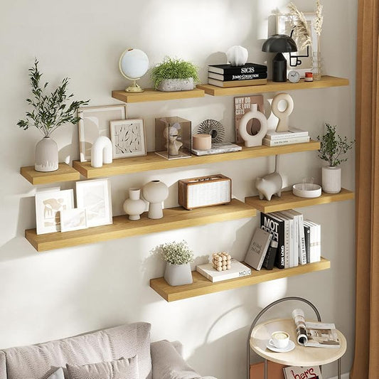 Floating Shelves for Wall with Invisible Brackets, Wall Mounted Engineered Wood Shelves with Wood Grain for Living Room, Bedroom, Bathroom, Kitchen Decor and Storage, Oak, 36"L Set of 2, Oak