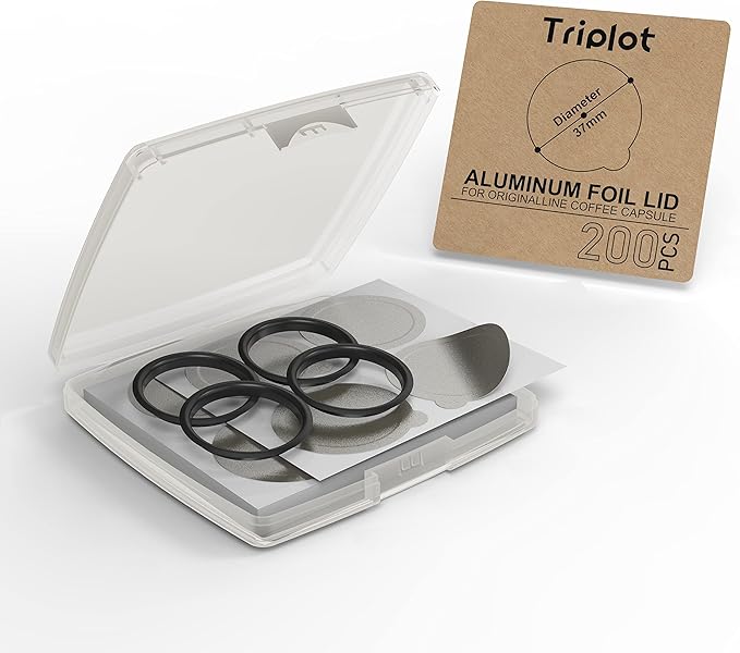 Aluminum Lids for Reusable Nespresso OriginalLines Capsules 200pcs with 4pcs Silicone Seals to Reusable Nespresso Original Line Stainless Steel Coffee Pods.