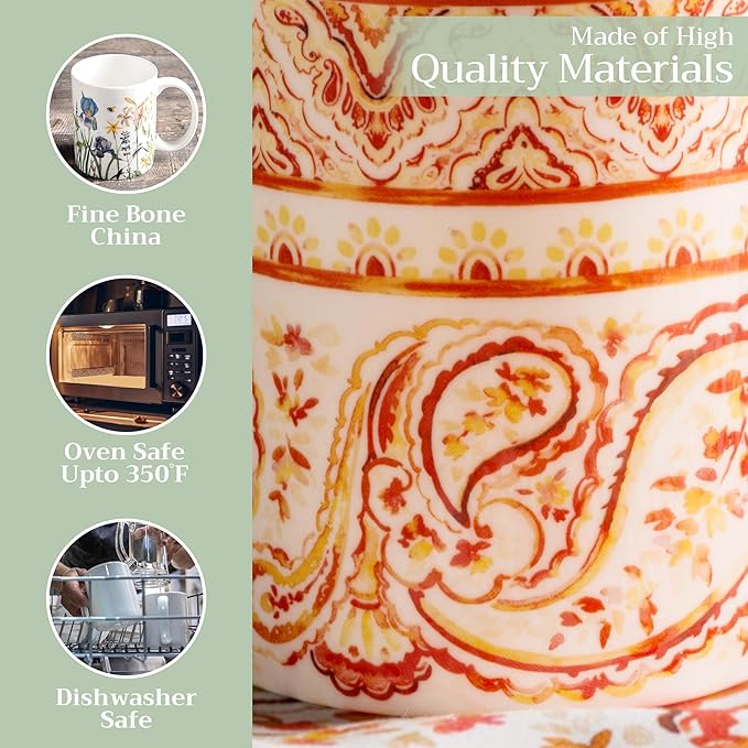 Maison d' Hermine Coffee Mug with Handles Fine Bone China Mugs Pack of Two Tea Cups for Hot Beverages Cappuccino Latte Home Restaurant Office Perfect for Gift (Palatial Paisley, 12 Ounce)