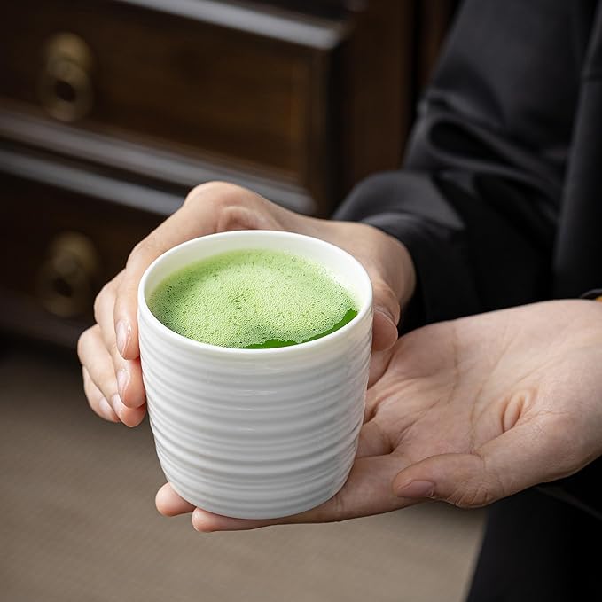 TEANAGOO Japanese Tea Cup, 7.1 Oz / 210 ml, Pure White, 4 Pcs/Box, Asian Tea Cup, Microwave & Dishwasher Safe