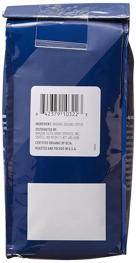 Amazon Fresh Organic Fair Trade Sumatra Ground Coffee, Dark Roast, 12 Ounce