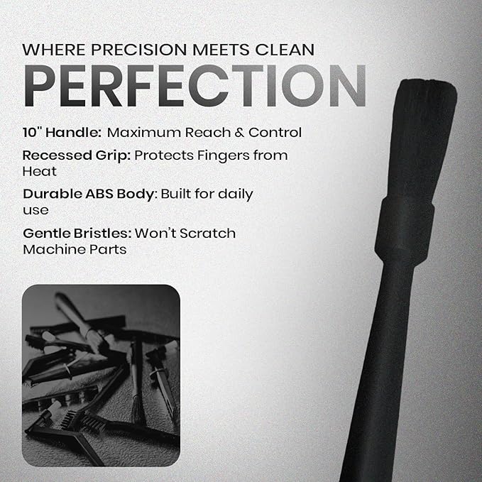 Rattleware 10" Black Espresso Machine Grinder Brush, Long Durable Handle Coffee Grinder Cleaning Brush - Ideal for Home, Cafe, Restaurant, or Hotel - Trusted by Baristas