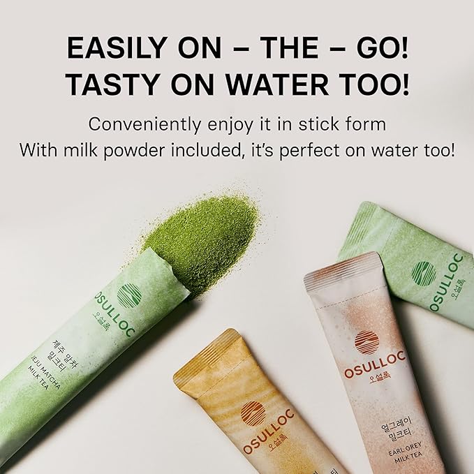 OSULLOC Jeju Matcha Milk Tea (7oz X 10 Packets), Easy on-the-go Stick type Powder Blended tea, Deep flavored matcha & creamy milk