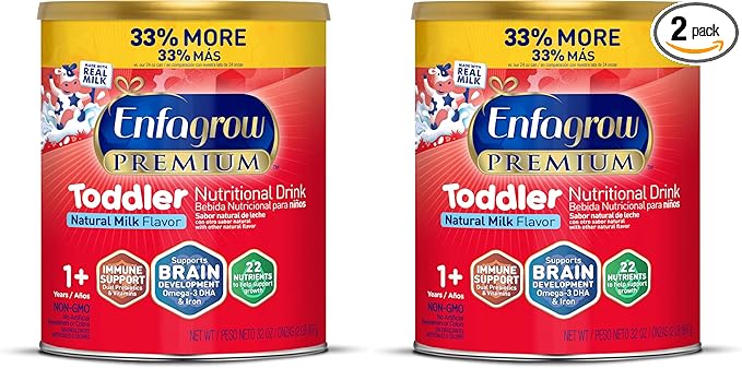 Enfagrow NeuroPro Toddler Nutritional Drink, Made with Real Milk, Brain-Building Omega-3 DHA, Nutrients and Prebiotics for Growth & Immune Support, Non-GMO, Toddler Milk Powder, 32 Oz Can (Pack of 2)