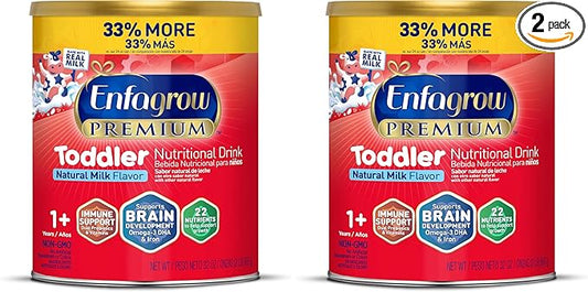Enfagrow NeuroPro Toddler Nutritional Drink, Made with Real Milk, Brain-Building Omega-3 DHA, Nutrients and Prebiotics for Growth & Immune Support, Non-GMO, Toddler Milk Powder, 32 Oz Can (Pack of 2)