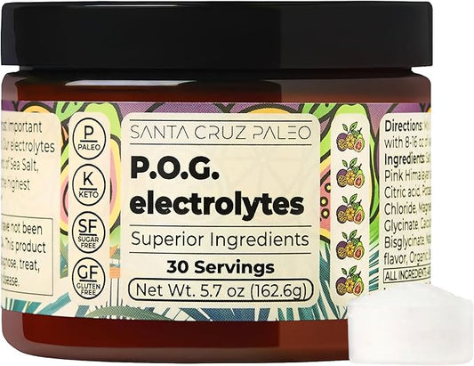 Santa Cruz Paleo Electrolyte Powder, P.O.G. Flavor (Passionfruit Orange Guava), Sugar Free Hydration Mix with Himalayan Pink & Sea Salt, Magnesium, Potassium, Stevia, 30 Servings