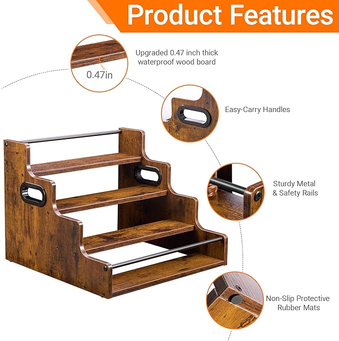 YQBRAO 4-Tier Liquor Bottle Display Shelf, Coffee Syrup Rack Organizer, Water Bottle Organizer, Mini Bar Cabinet, Rustic Bar Shelves for Liquor Whiskey, Spirits