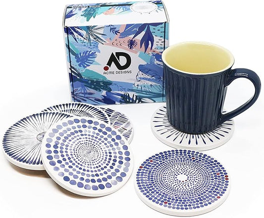 AD Set of 6 Coasters for Drinks Absorbing Round Ceramic Stone Coaster with Cork Base,Tabletop Protection Mat for Mugs and Cups,Office,Kitchen (Bloom Abstract)