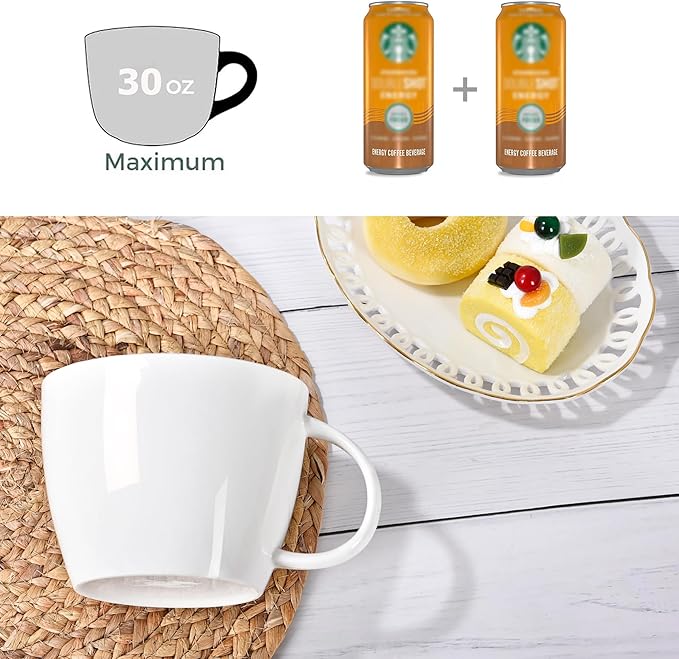 30 oz 900ml Large Coffee Mug Ceramic Jumbo Soup Bowl with Handle Cereal Mugs, Big Coffee Cup for Latte, Cappuccino, Cocoa, Hot Chocolate, Milk, Tea, Breakfast Mulled Drinks, White