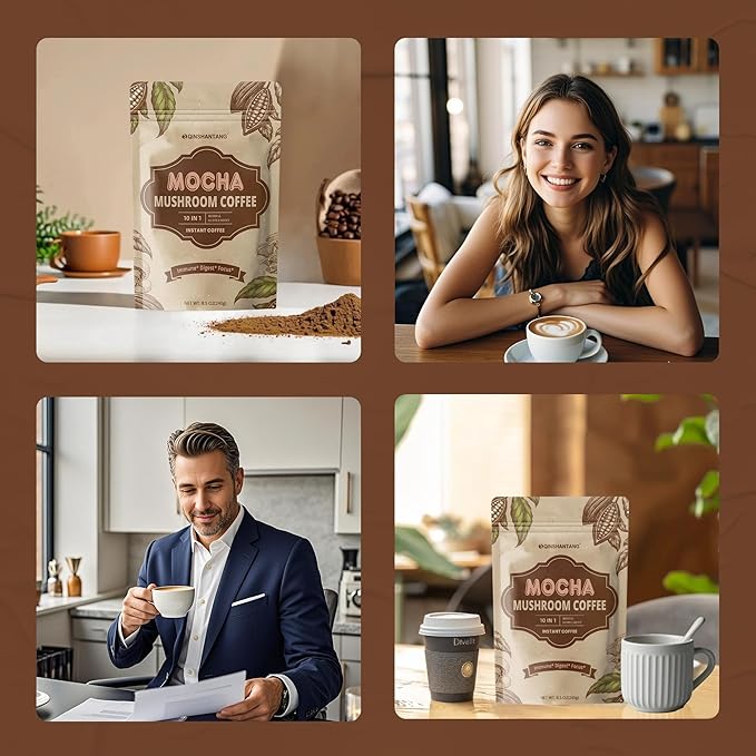 Mushroom Coffee with Cocoa Powder, 10 in 1 Mushroom Blend Instant Powder, Coconut & MCT | Focus, Energy, Immunity | Sugar Free, Vegan, Gluten-Free, Non-GMO | 30 Servings, 8.5 Oz