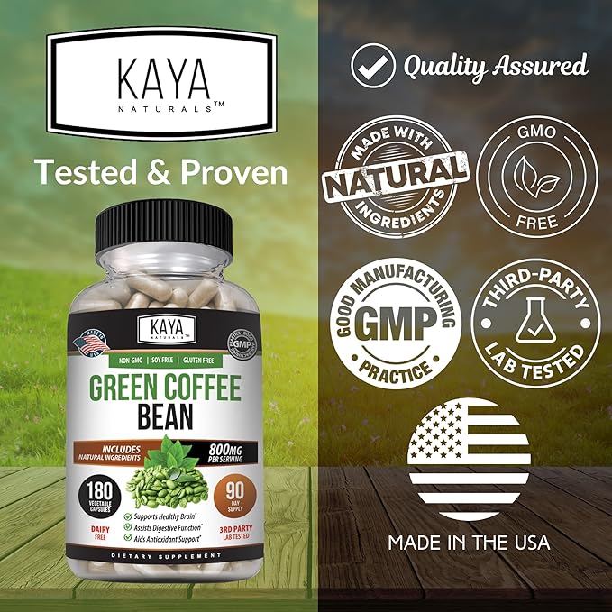 Kaya Naturals Green Coffee Bean Extract - Non-GMO, Gluten-Free Supplement 180 Count