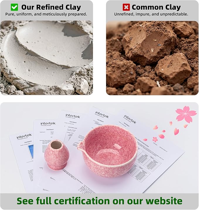 TEANAGOO Matcha Whisk Set,7 Pcs Matcha Set Pink,Ceremony Matcha Kit,Matcha Tea Set for Making Latte,Ceramic Bowl(chawan) whith Spout and Whisk,Gift for Matcha Lovers