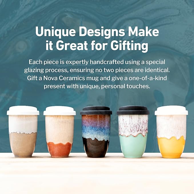 NOVA CERAMICS Grapefruit 12oz Travel Mug - To Go Coffee Tumbler With Lid - Microwave & Dishwasher Safe - Unique Design - Modern Style - Reusable - Adults