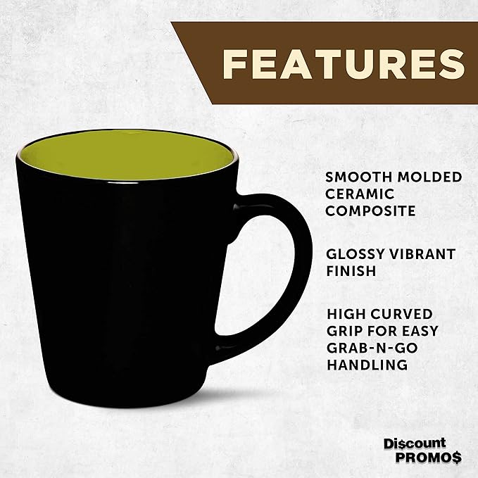 DISCOUNT PROMOS Ceramic Coffee Latte Mugs 12 oz. Set of 10, Bulk Pack - Perfect for Coffee, Tea, Espresso, Hot Cocoa, Other Beverages - Lime Green
