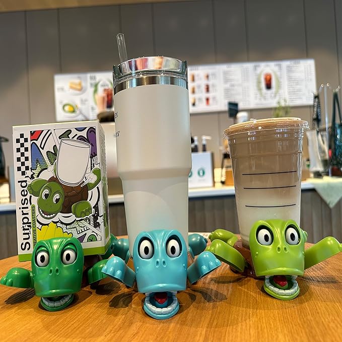 JOD®Turtle Cup Holder,Turtle Coaster with Funny Expression, Cup Holder with Liftable Limbs & Expressive Face for Turtles,Tortoise Lover Gag Gifts Home Decor(Blue)
