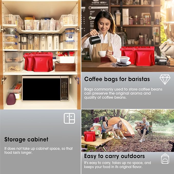 8oz 1/2 lb 60pcs Coffee Bags with Valve,Vented Coffee Bag Barrier Bag Store Bag Coffee Packaging Storage Pouches Stand-up Bags for Food Diamond Shaped Need to Use Heat Sealing Machine（Red）